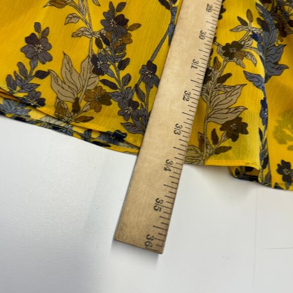 BCBGMaxAzria Dress Womens X Small Marigold Yellow Blue Floral Cold Shoulder Mini - Picture 11 of 12